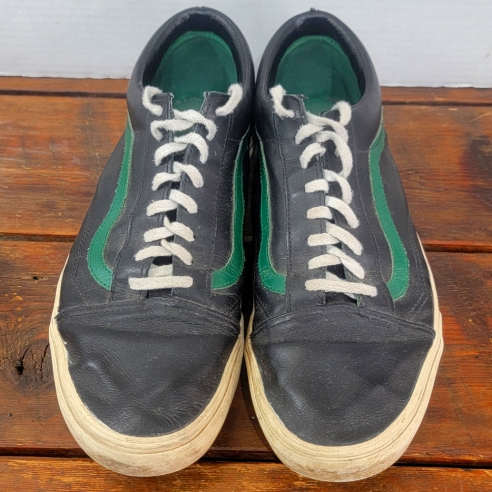Men's Black and Green Vans Leather Sneakers